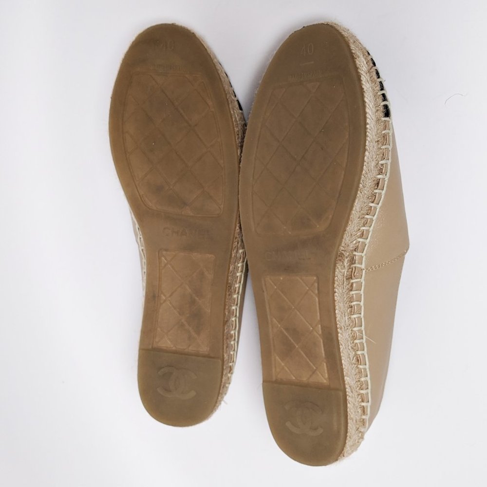 SOLD Chanel Beige & Black Lambskin Espadrilles - Picture 6 of 7